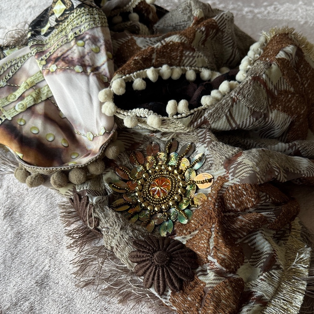 Elegant Embellished fringed double sided large shawl with dust bag